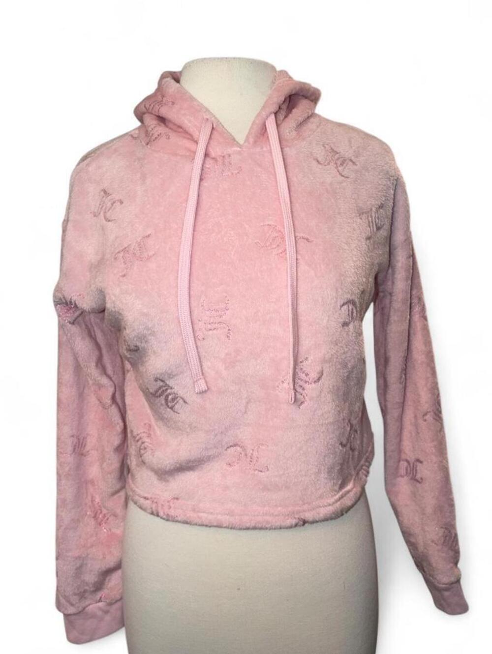 Juicy Couture Light Pink Embossed JC Logo Cropped Pullover Hoodie